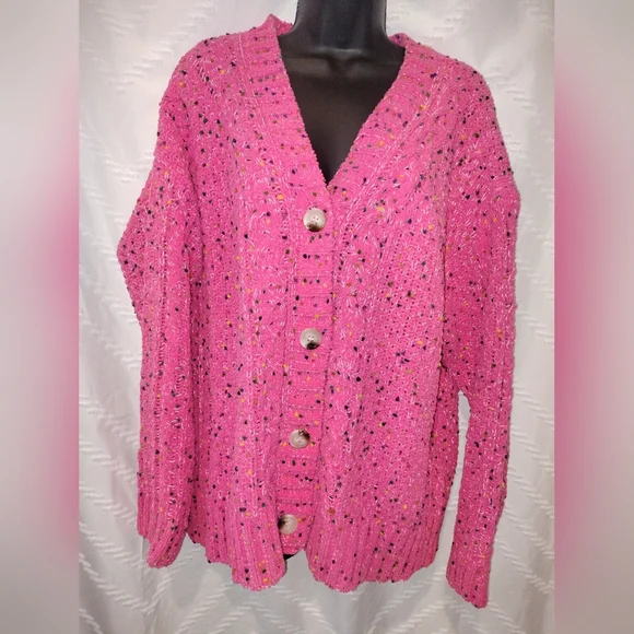JODIFL Pink Cable Knit Cardigan - fits like Large - Picture 3 of 9